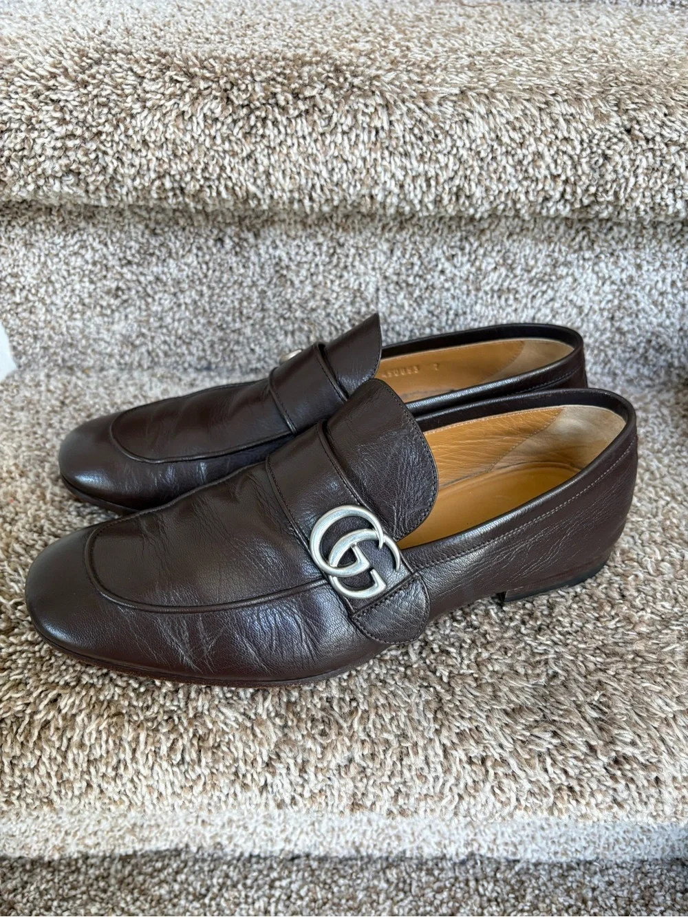 Gucci Marmot Men’s Dark Brown Leather Double GG Penny Loafers